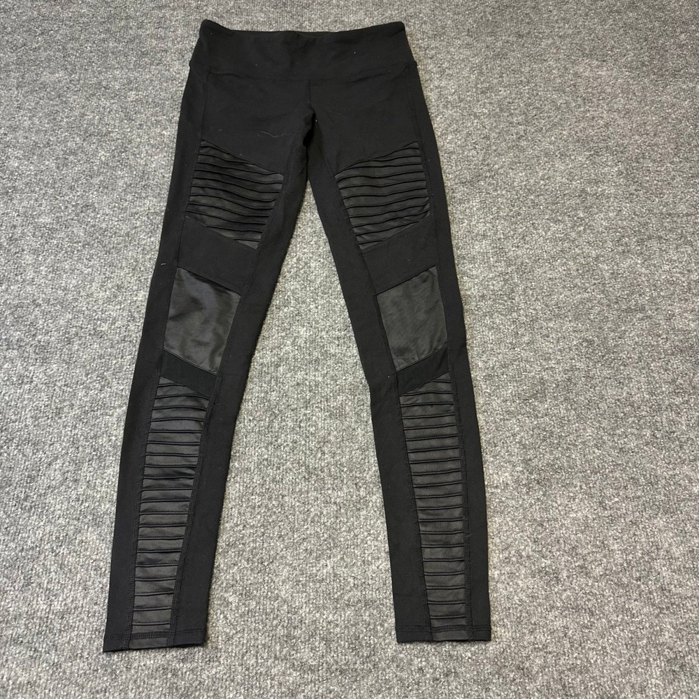 Alo Yoga Leggings Womens Size XS Black Moto Ribbed Panel Athletic Yoga Pants